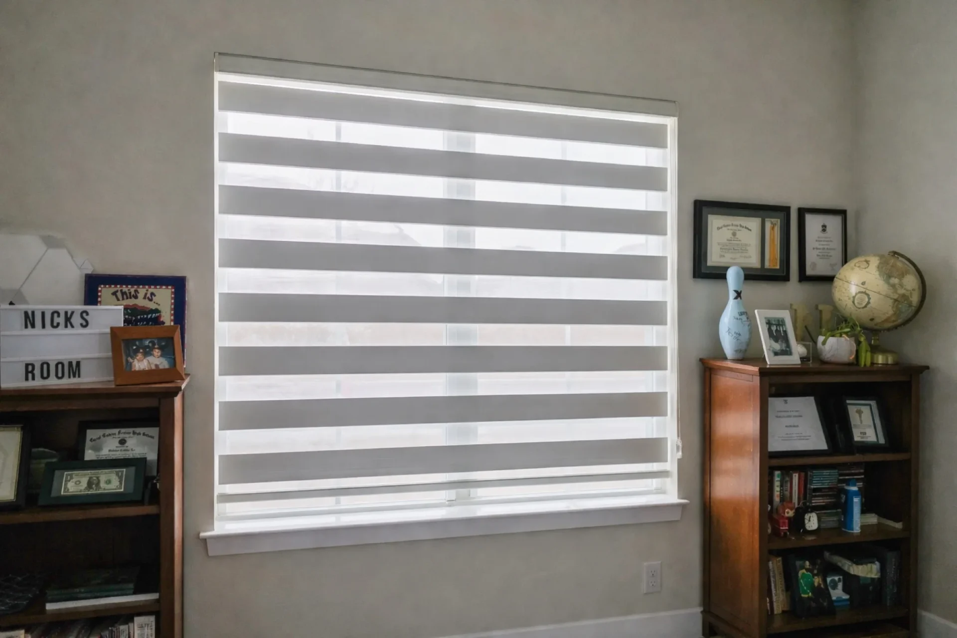 Lebanon ivory zebra shades installed in a Justin, TX home
