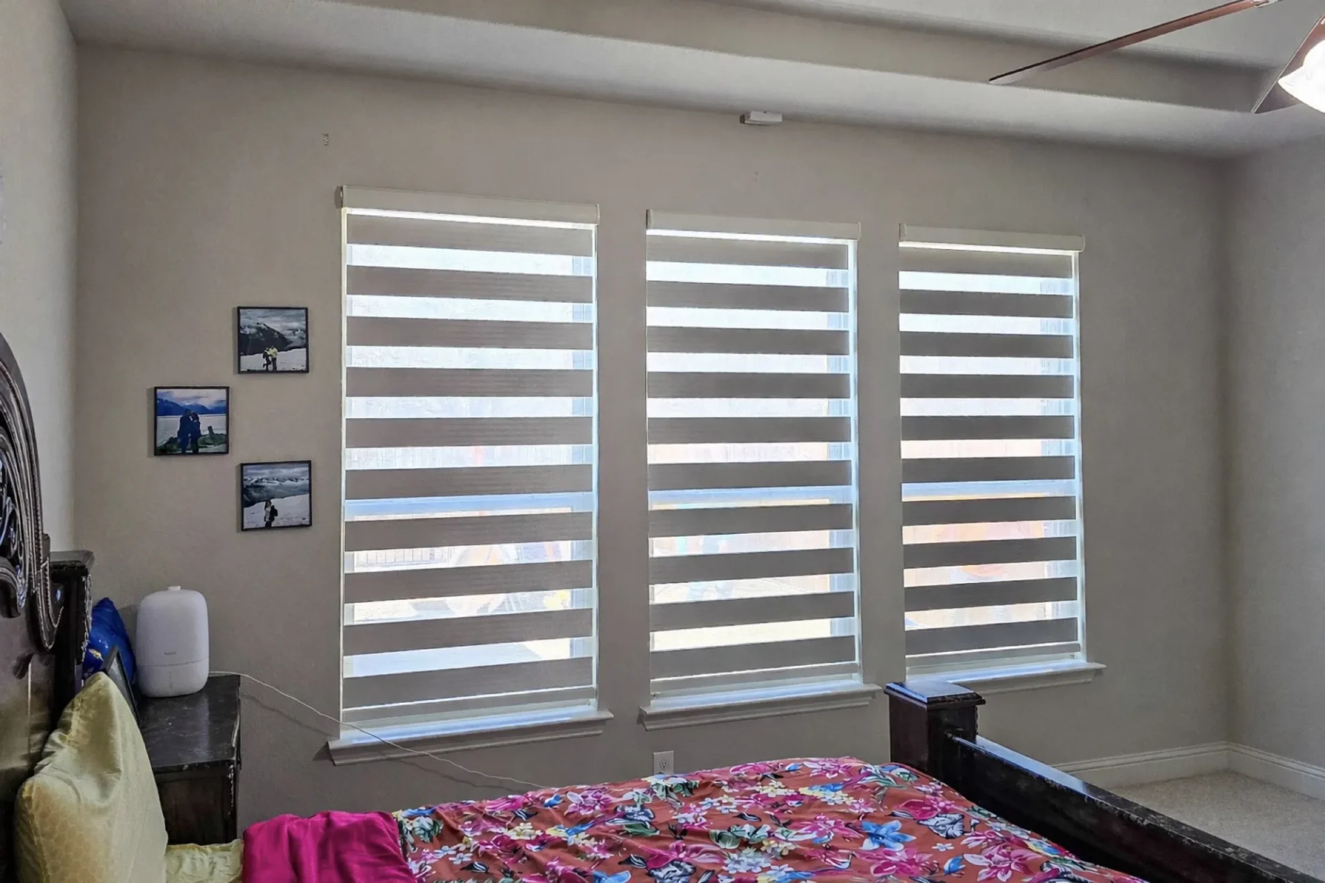 Maumee white blackout zebra shades installed in a McKinney, TX home