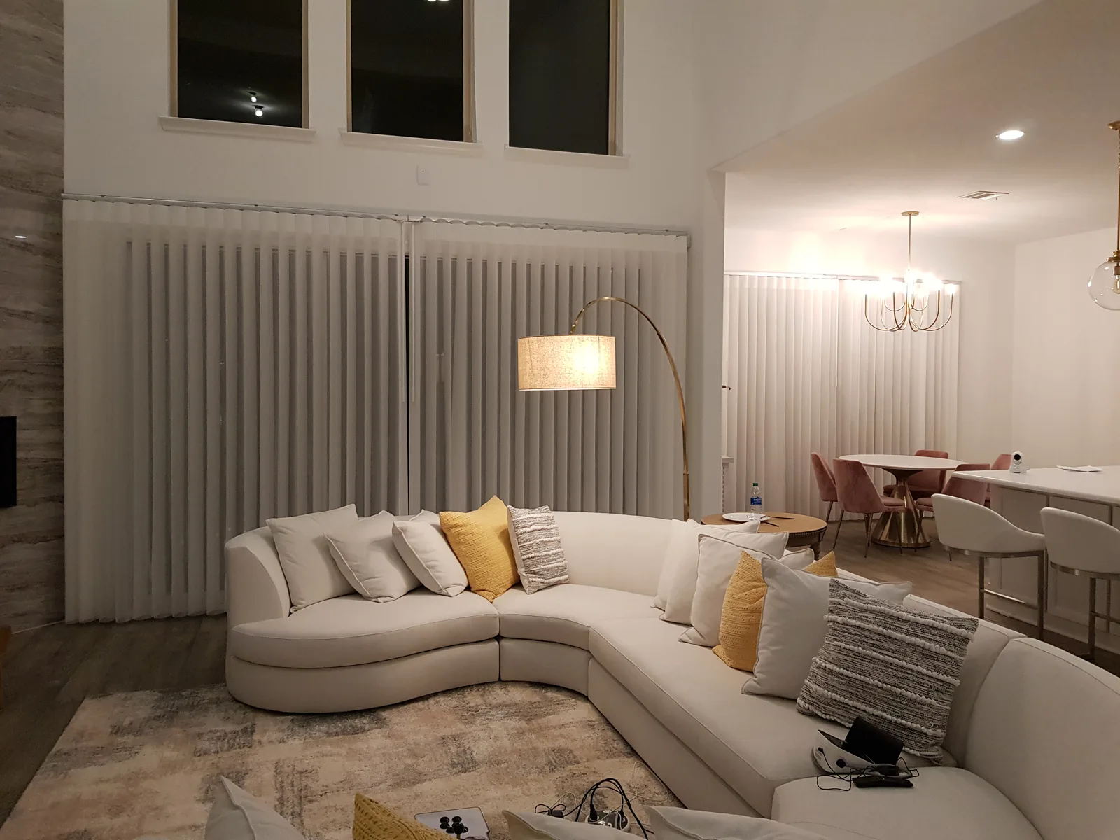Smart curtains on tall living room windows